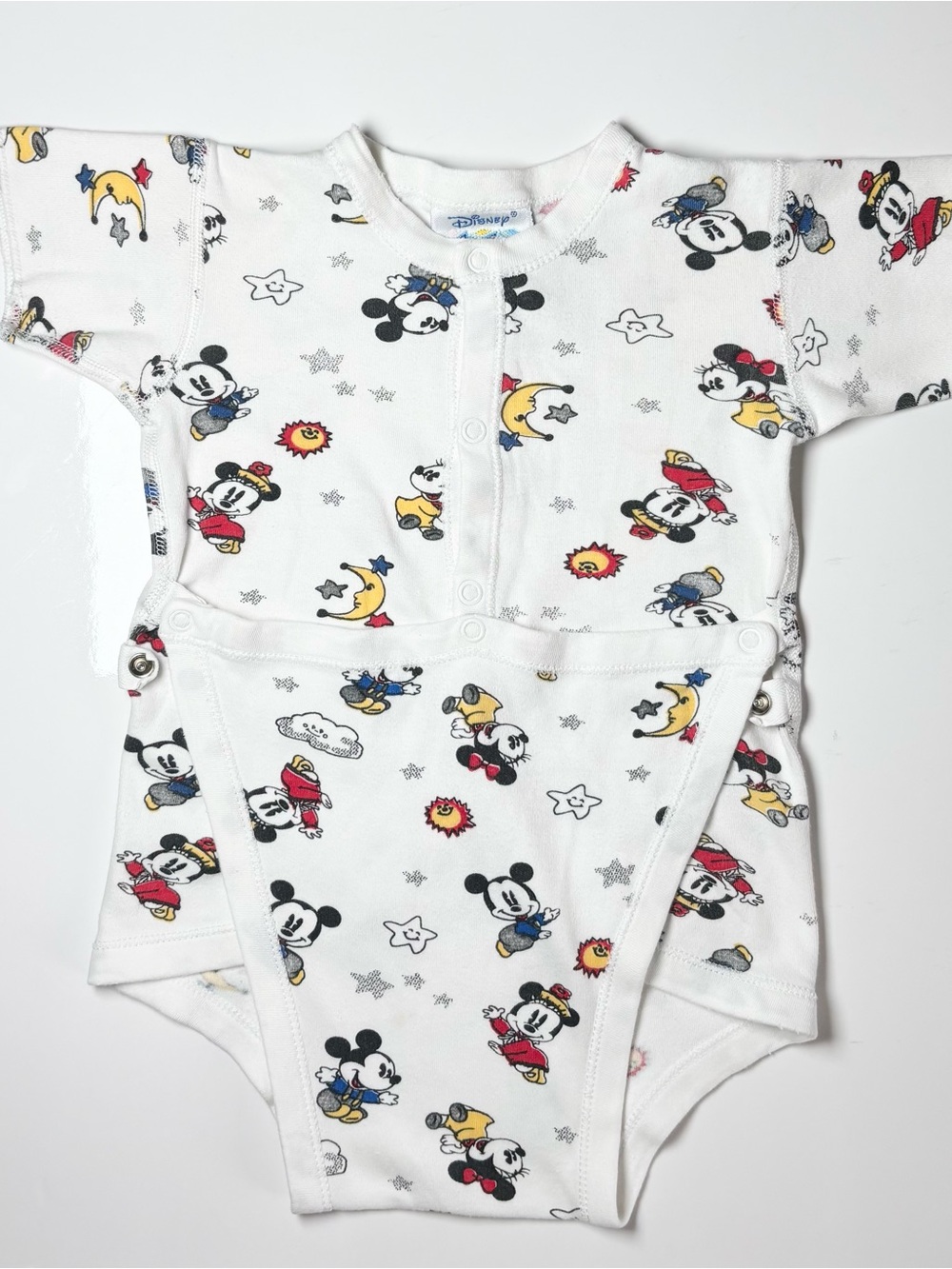Vintage 90s Disney Babies Made in Canada Mickey & Minnie Celestial Bodysuit 24M